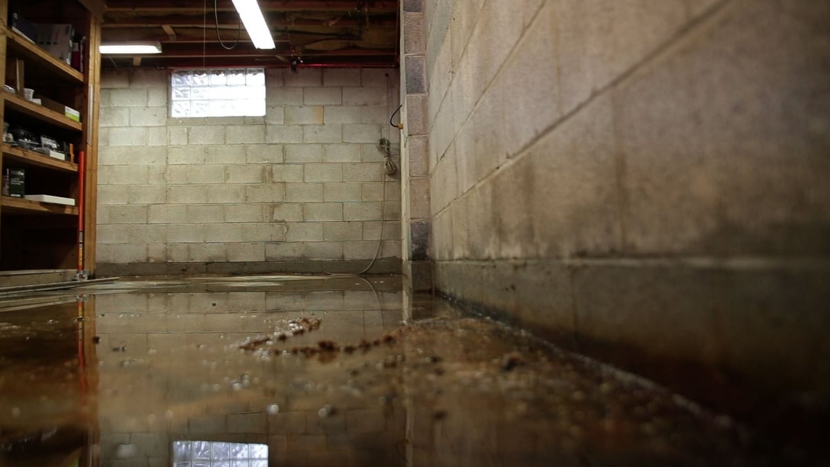 Flooded basement with standing water