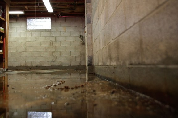 Flooded basement with standing water