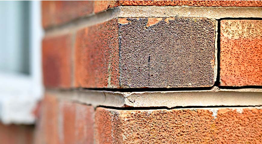 Closeup of separating brick and mortar