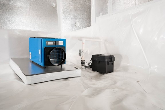 Dehumidifier in basement with backup battery