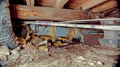 Dirty crawl space in need of repair