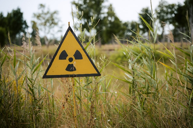 A radiation sign in a field 