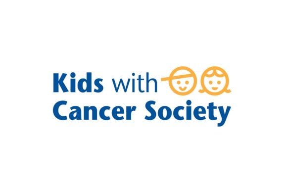 Logo of Kids with Cancer Society with smiling child icons.